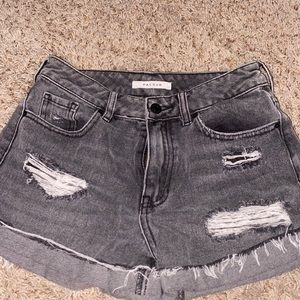 i am selling ash grey/black jean shorts, barely ever worn, super cute also!!